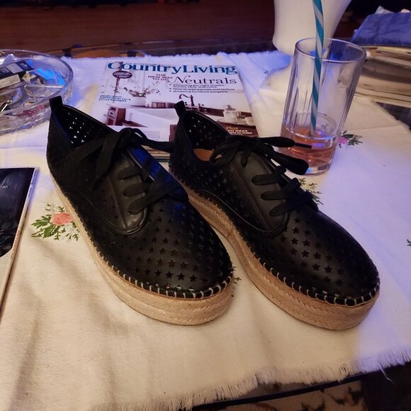 Steve Madden Shadow Laceup Leather Espadrilles 2" Plateform Star Cutout Summer - Picture 2 of 14